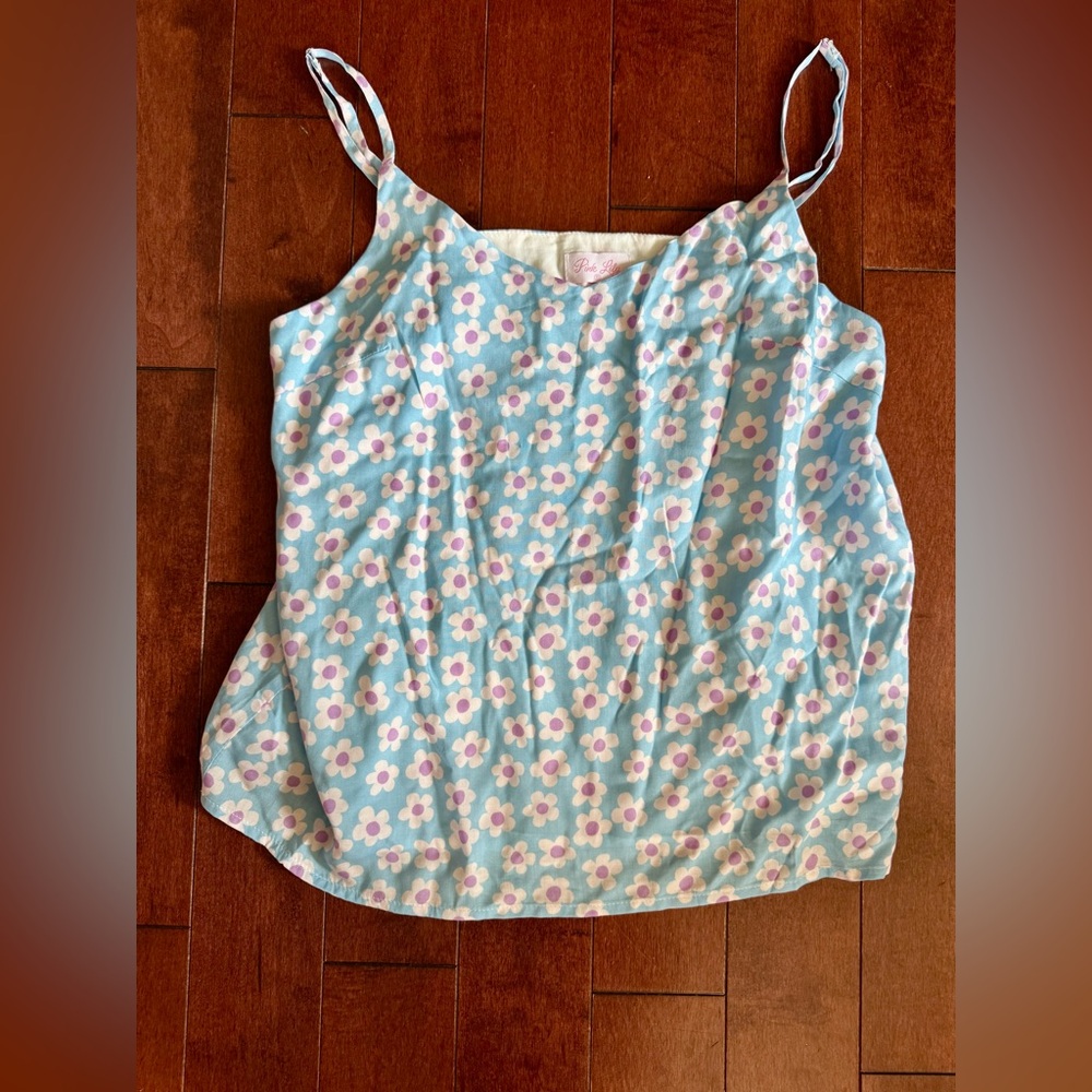 NWOT Pink Lily Blue and Purple Floral Sleeveless Blouse